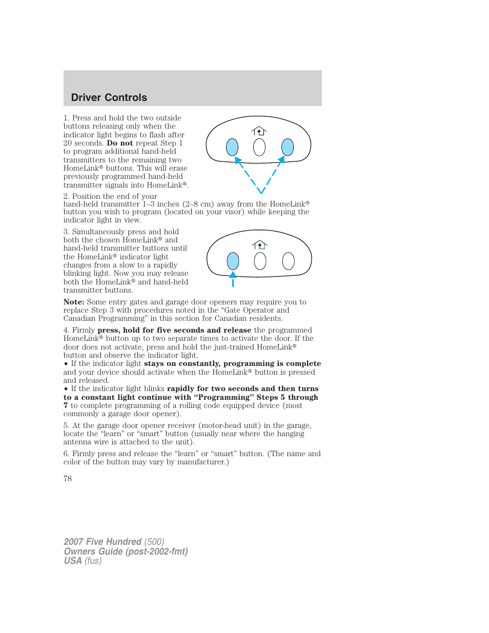 Driver controls | FORD 2007 Five Hundred v.2 User Manual | Page 78 / 288