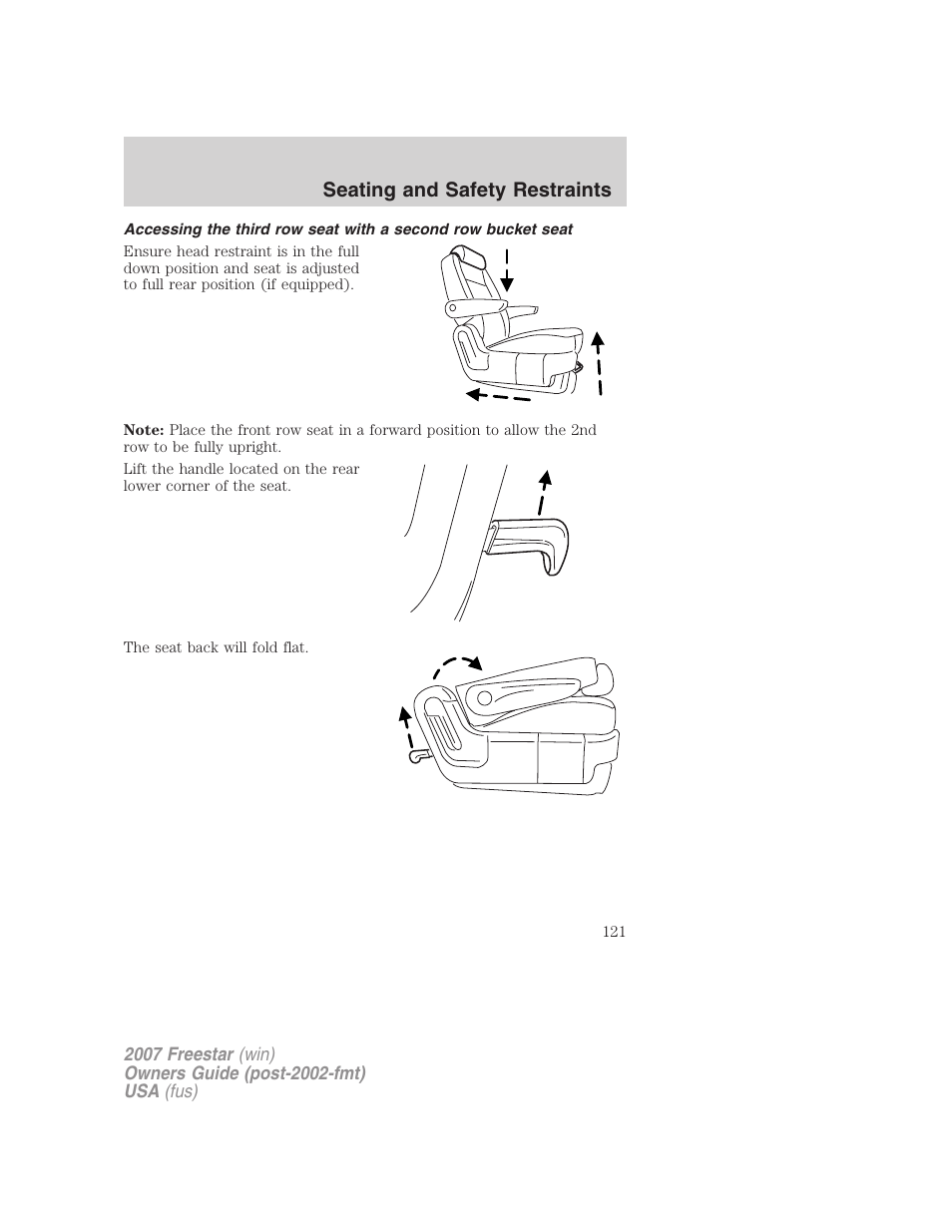 Seating and safety restraints | FORD 2007 Freestar v.1 User Manual | Page 121 / 312