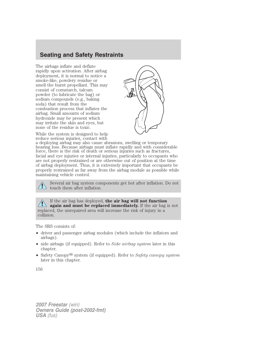 Seating and safety restraints | FORD 2007 Freestar v.1 User Manual | Page 156 / 312