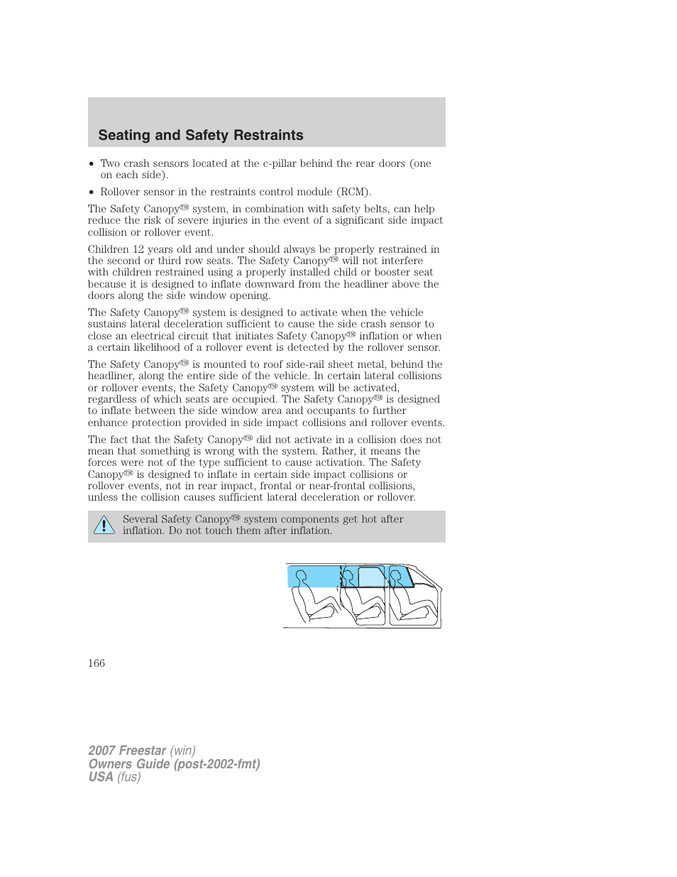 Seating and safety restraints | FORD 2007 Freestar v.1 User Manual | Page 166 / 312