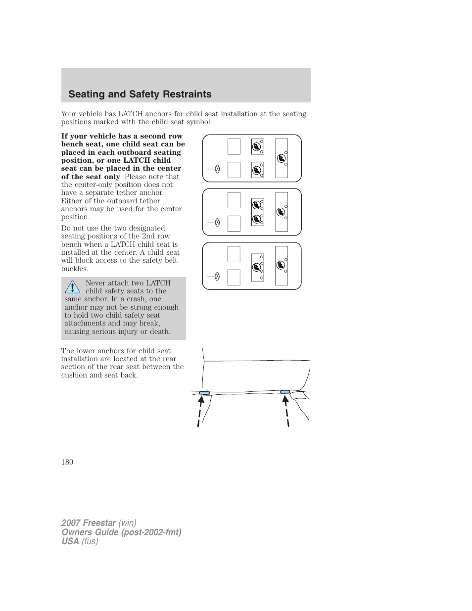 Seating and safety restraints | FORD 2007 Freestar v.1 User Manual | Page 180 / 312