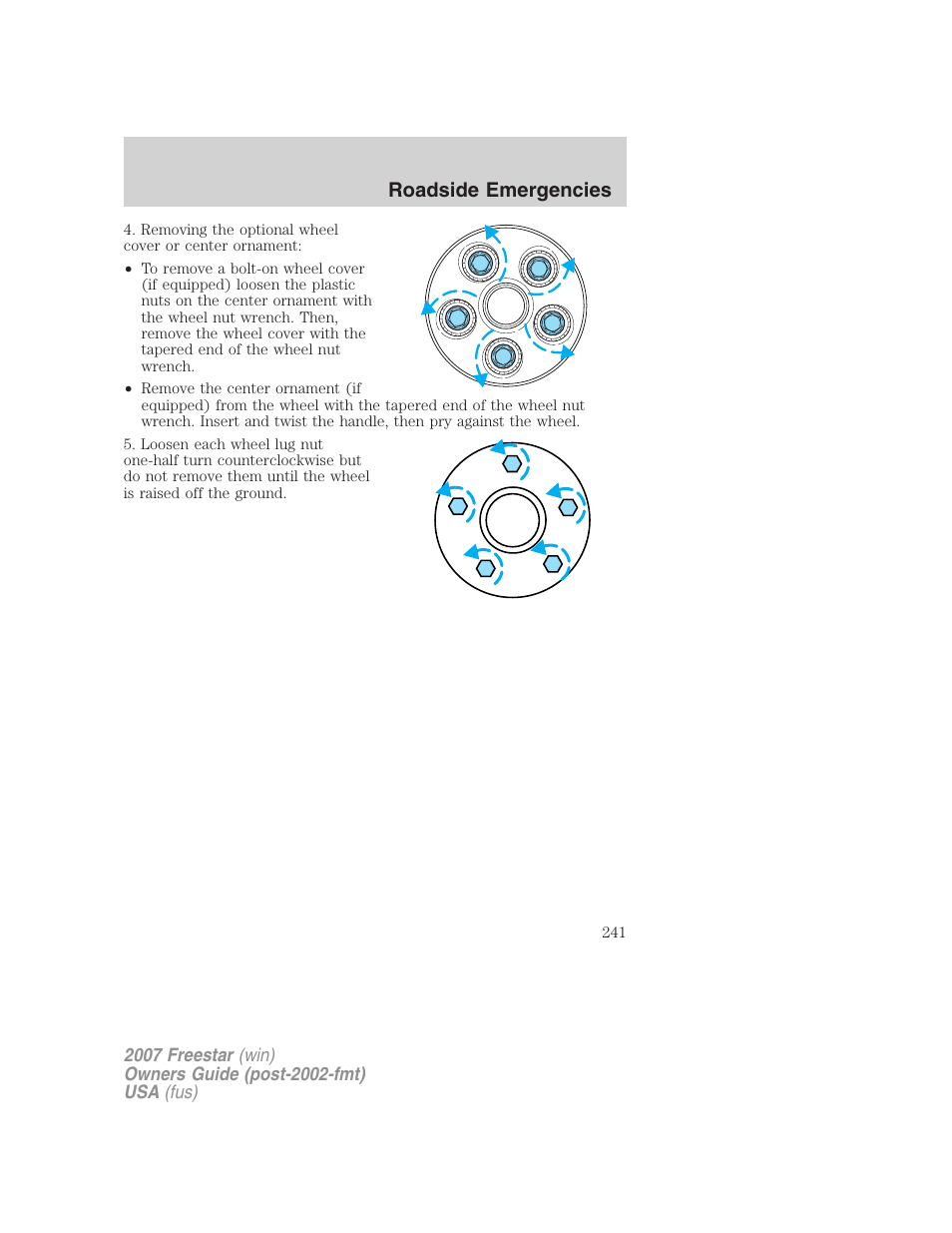 Roadside emergencies | FORD 2007 Freestar v.1 User Manual | Page 241 / 312