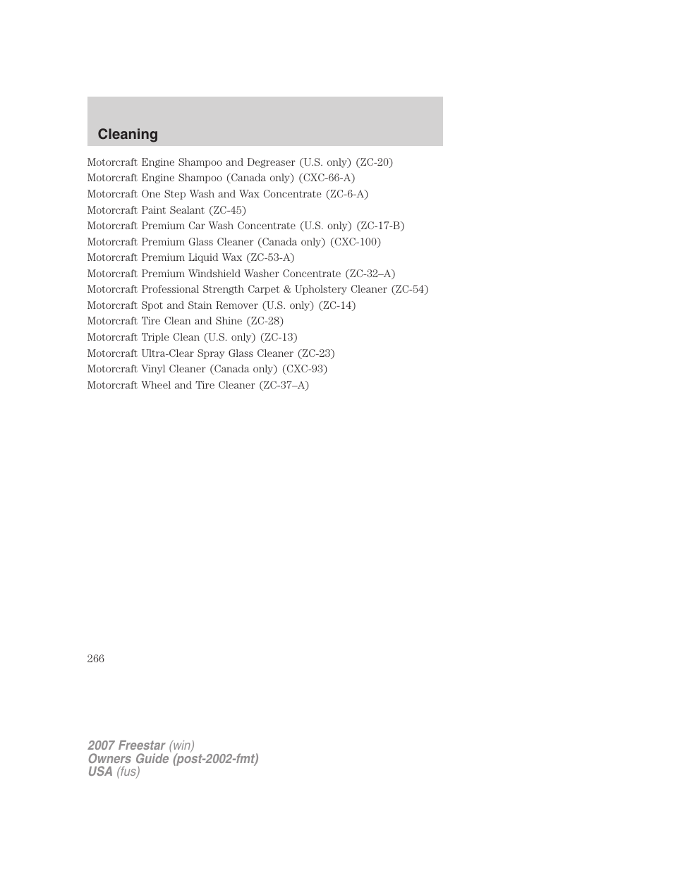 Cleaning | FORD 2007 Freestar v.1 User Manual | Page 266 / 312