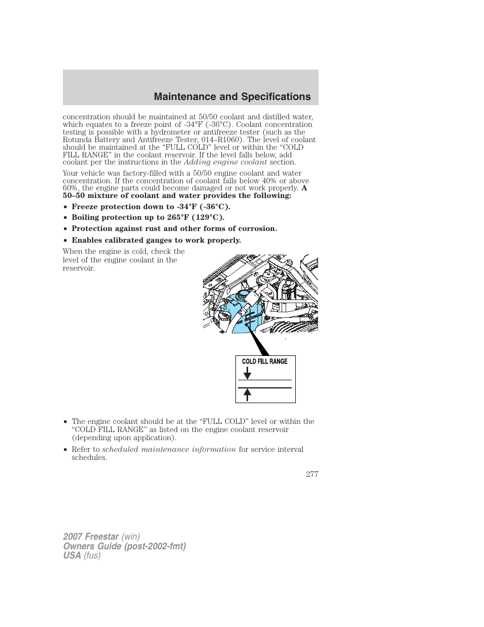 Maintenance and specifications | FORD 2007 Freestar v.1 User Manual | Page 277 / 312