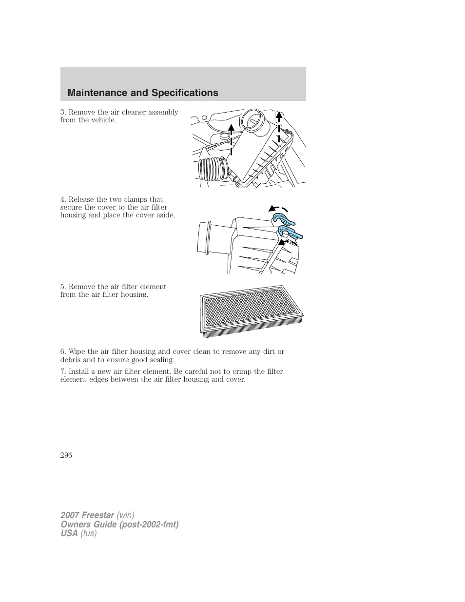 Maintenance and specifications | FORD 2007 Freestar v.1 User Manual | Page 296 / 312