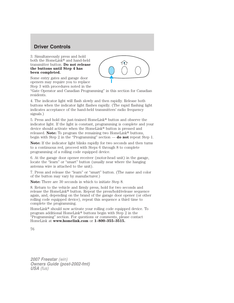 Driver controls | FORD 2007 Freestar v.1 User Manual | Page 76 / 312