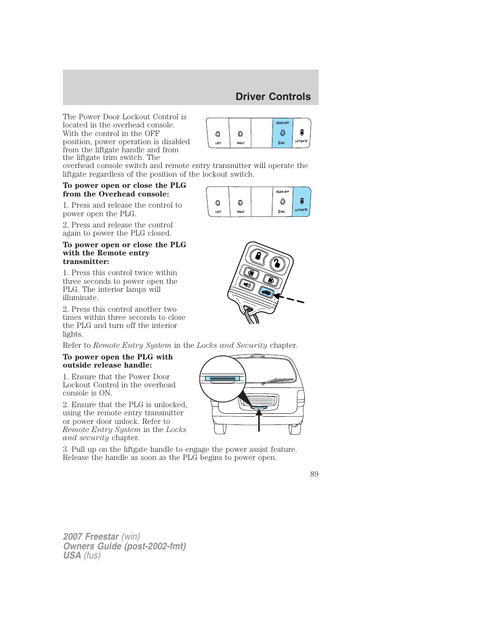 Driver controls | FORD 2007 Freestar v.1 User Manual | Page 89 / 312