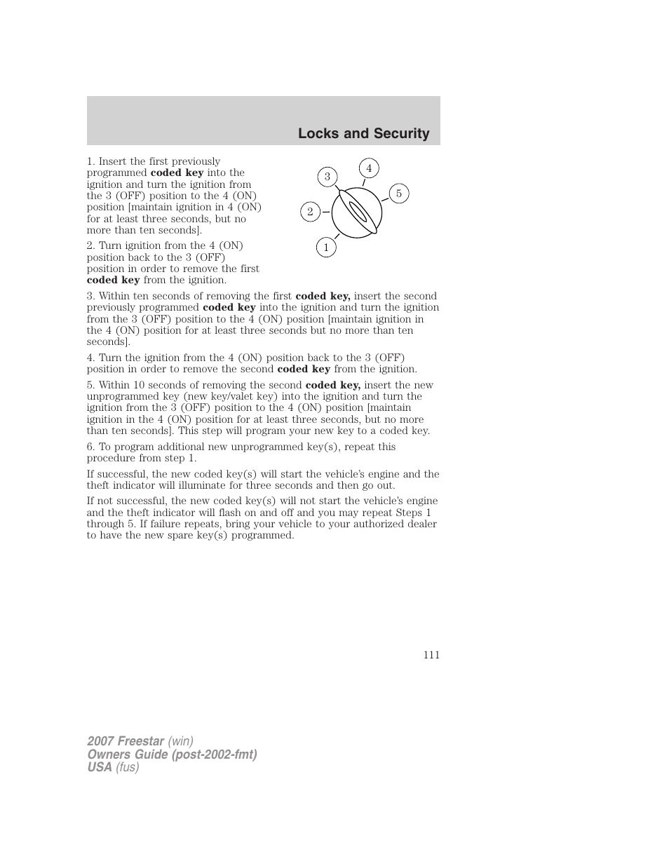 Locks and security | FORD 2007 Freestar v.2 User Manual | Page 111 / 320
