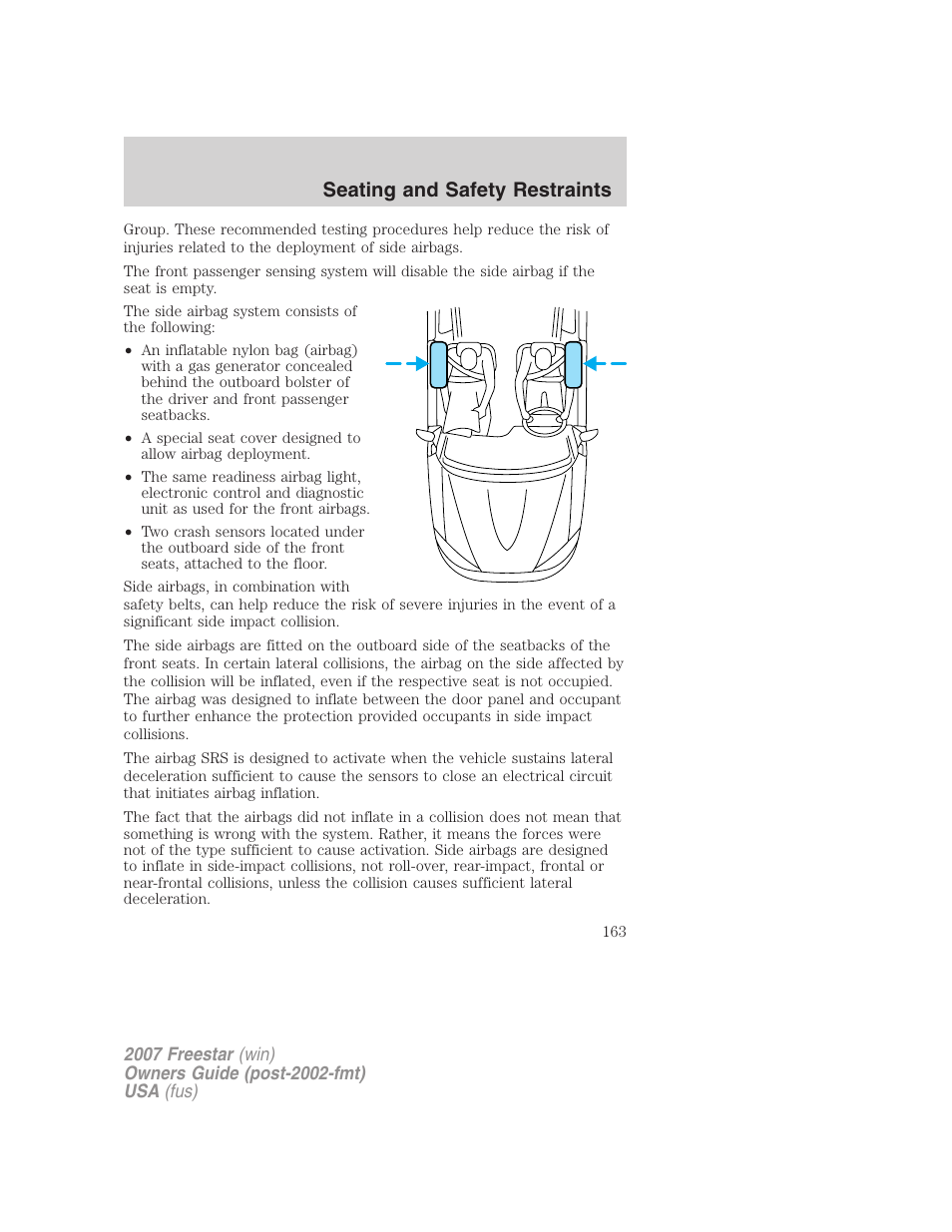 Seating and safety restraints | FORD 2007 Freestar v.2 User Manual | Page 163 / 320