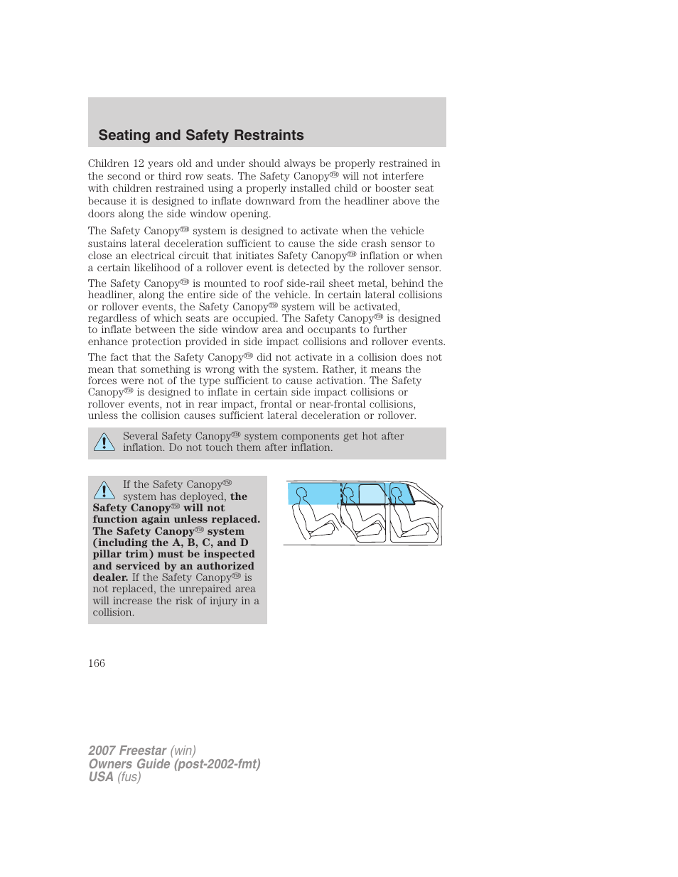 Seating and safety restraints | FORD 2007 Freestar v.2 User Manual | Page 166 / 320