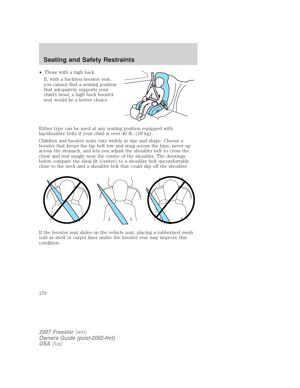 Seating and safety restraints | FORD 2007 Freestar v.2 User Manual | Page 170 / 320