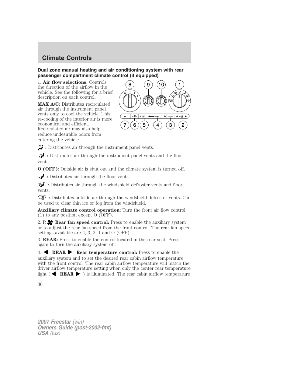 Climate controls | FORD 2007 Freestar v.2 User Manual | Page 36 / 320