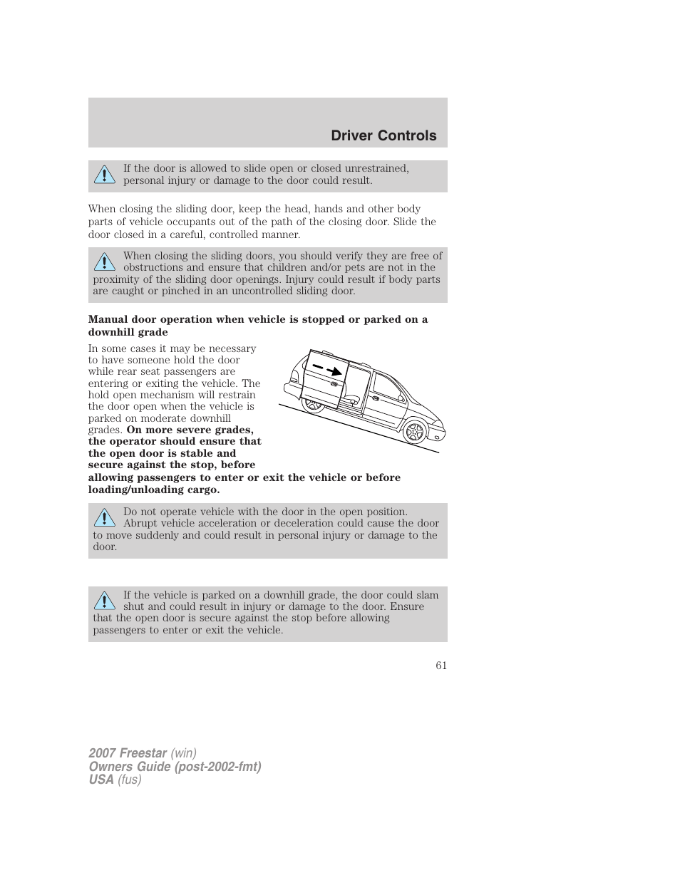 Driver controls | FORD 2007 Freestar v.2 User Manual | Page 61 / 320