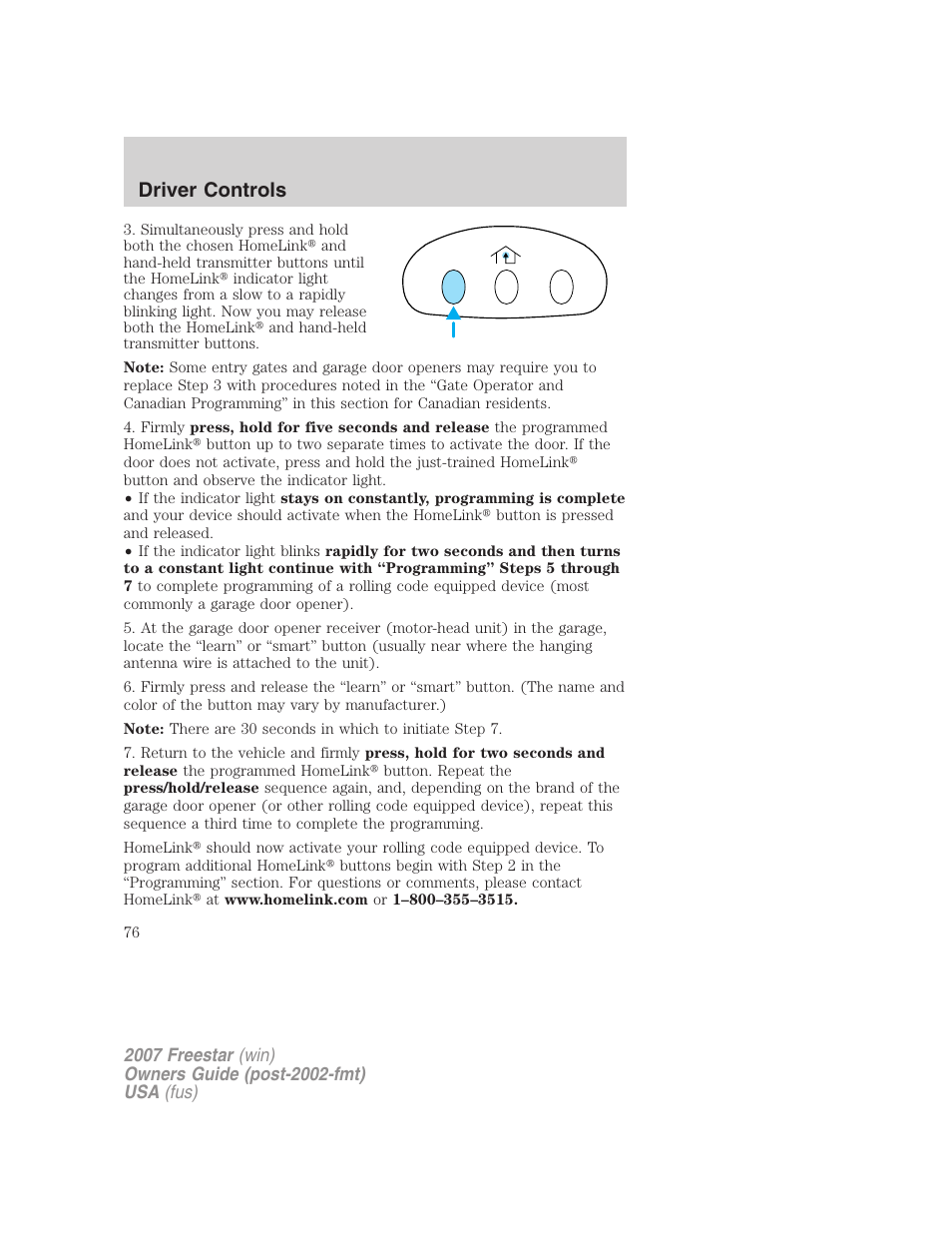 Driver controls | FORD 2007 Freestar v.2 User Manual | Page 76 / 320