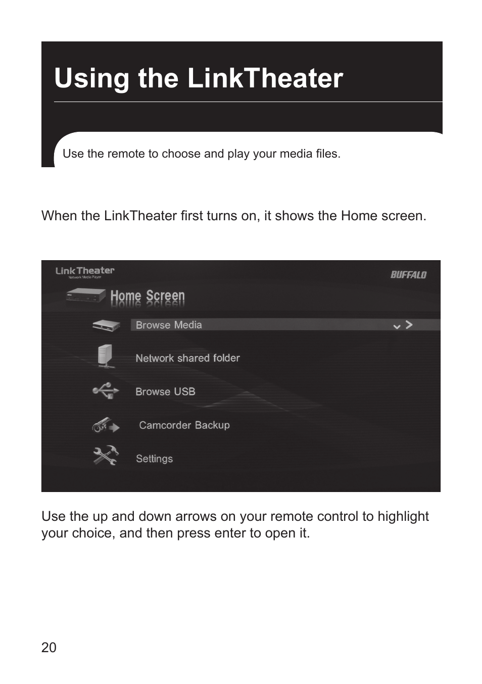 Using the linktheater | Buffalo Technology LT-H90 User Manual | Page 20 / 38