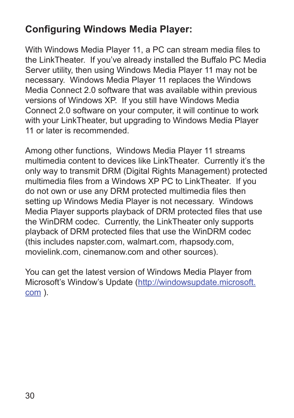 Configuring windows media player | Buffalo Technology LT-H90 User Manual | Page 30 / 38