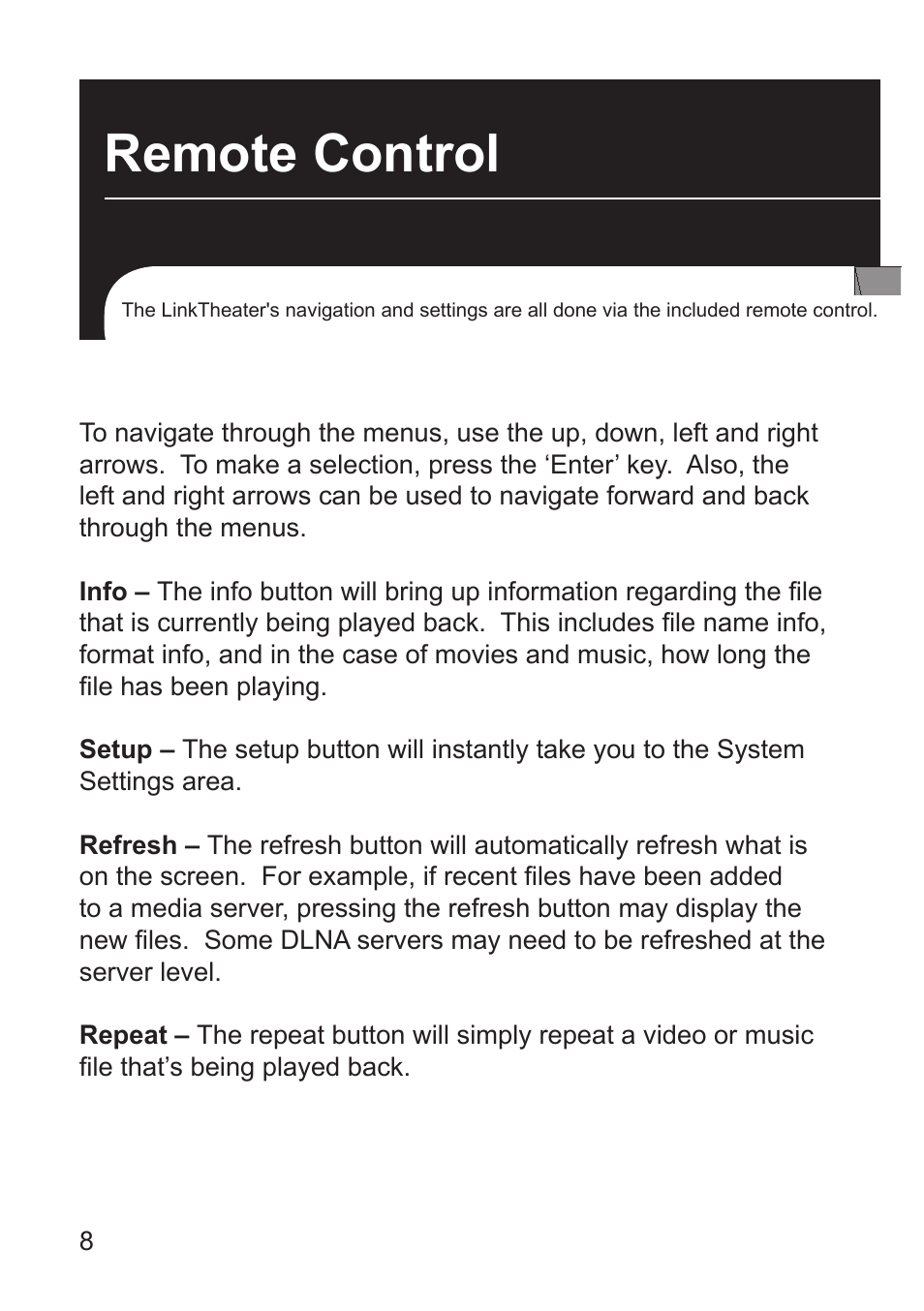 Remote control | Buffalo Technology LT-H90 User Manual | Page 8 / 38