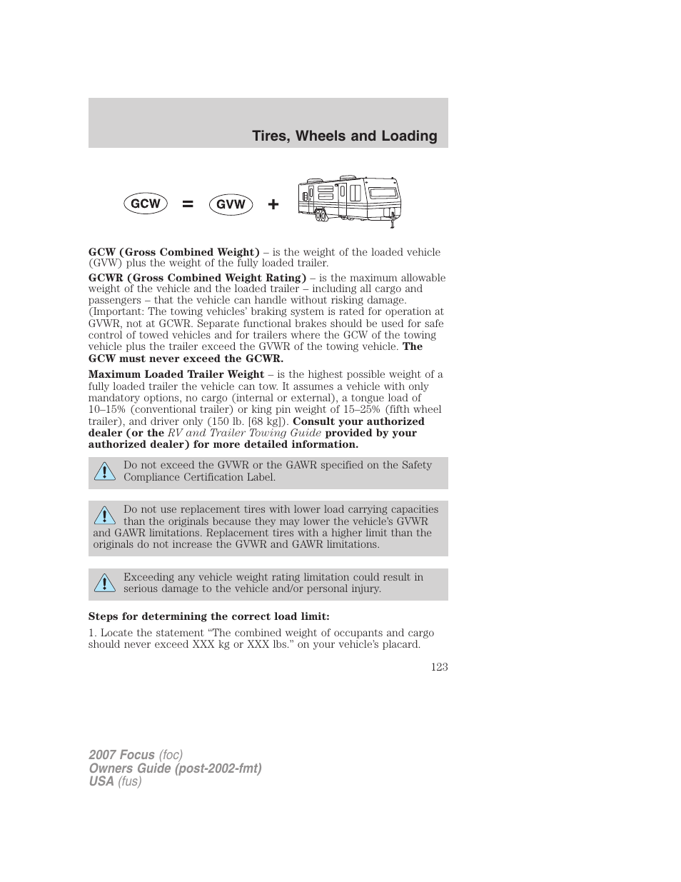 Tires, wheels and loading | FORD 2007 Focus v.1 User Manual | Page 123 / 224