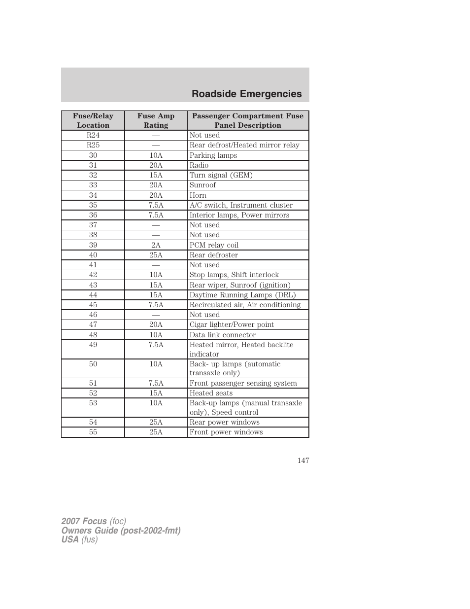 Roadside emergencies | FORD 2007 Focus v.1 User Manual | Page 147 / 224