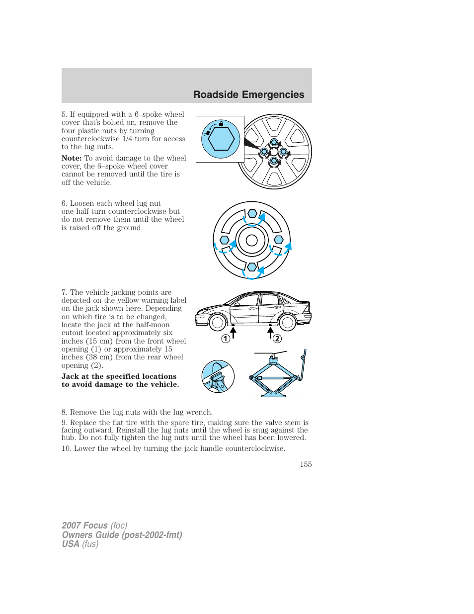 Roadside emergencies | FORD 2007 Focus v.1 User Manual | Page 155 / 224