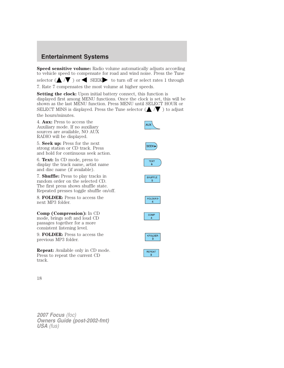 Entertainment systems | FORD 2007 Focus v.1 User Manual | Page 18 / 224