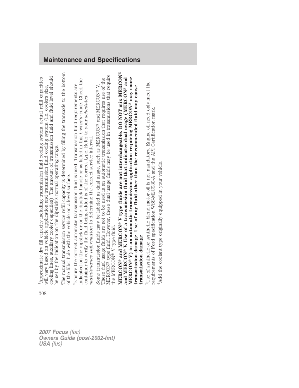 Maintenance and specifications | FORD 2007 Focus v.1 User Manual | Page 208 / 224