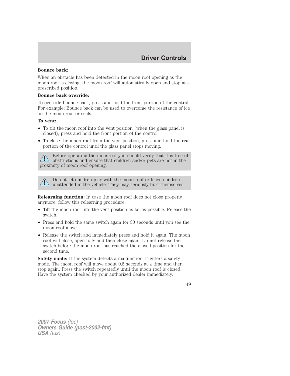 Driver controls | FORD 2007 Focus v.1 User Manual | Page 49 / 224