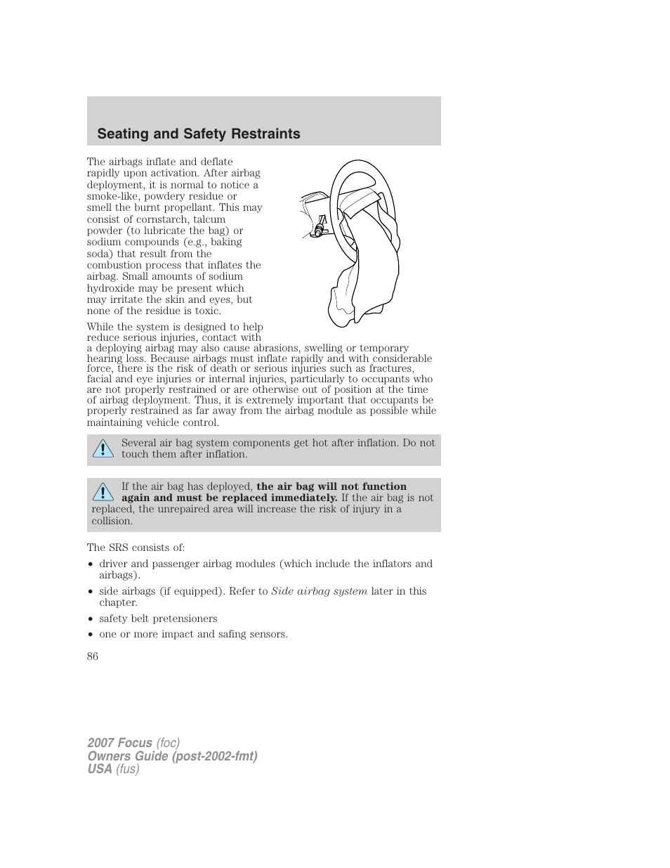 Seating and safety restraints | FORD 2007 Focus v.1 User Manual | Page 86 / 224
