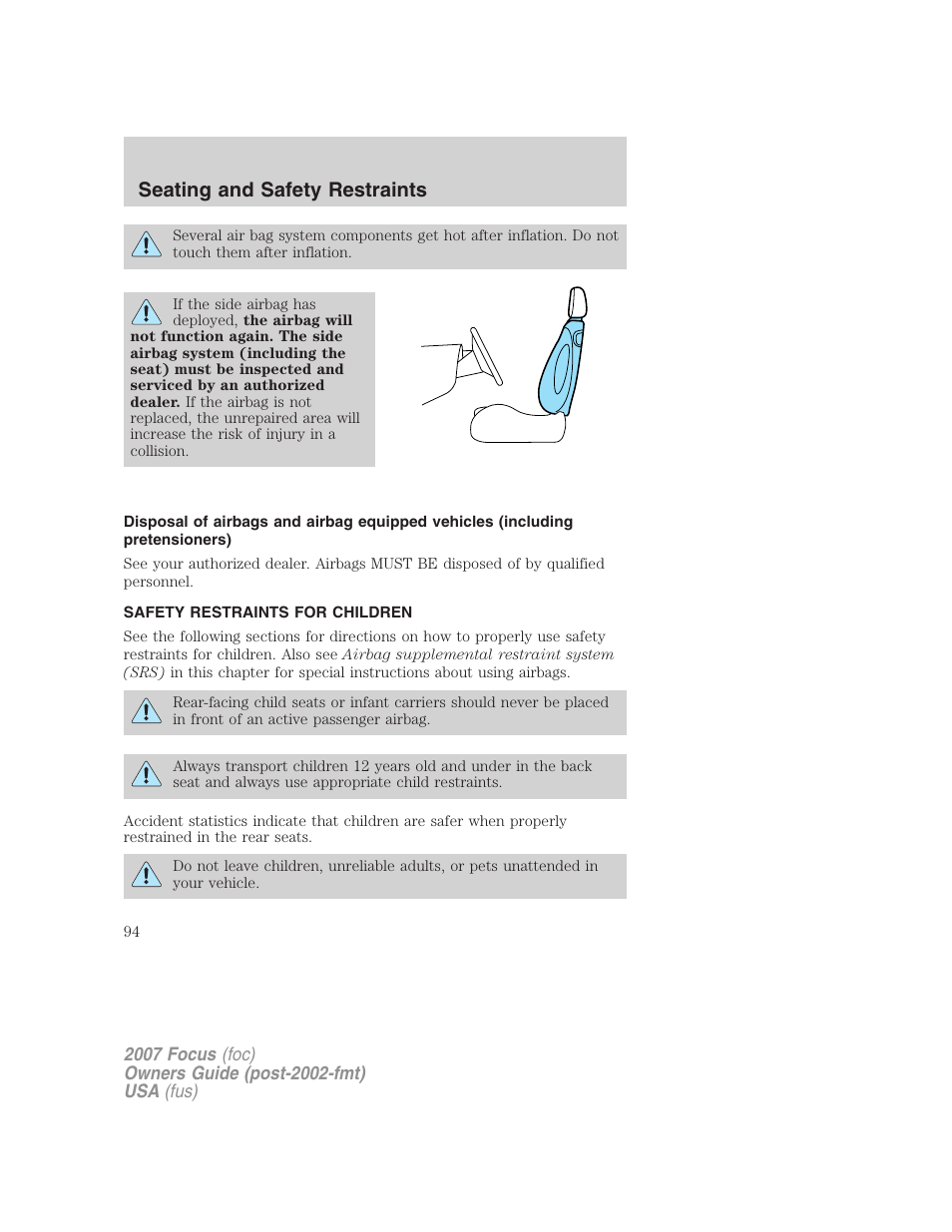 Safety restraints for children, Child restraints, Seating and safety restraints | FORD 2007 Focus v.1 User Manual | Page 94 / 224