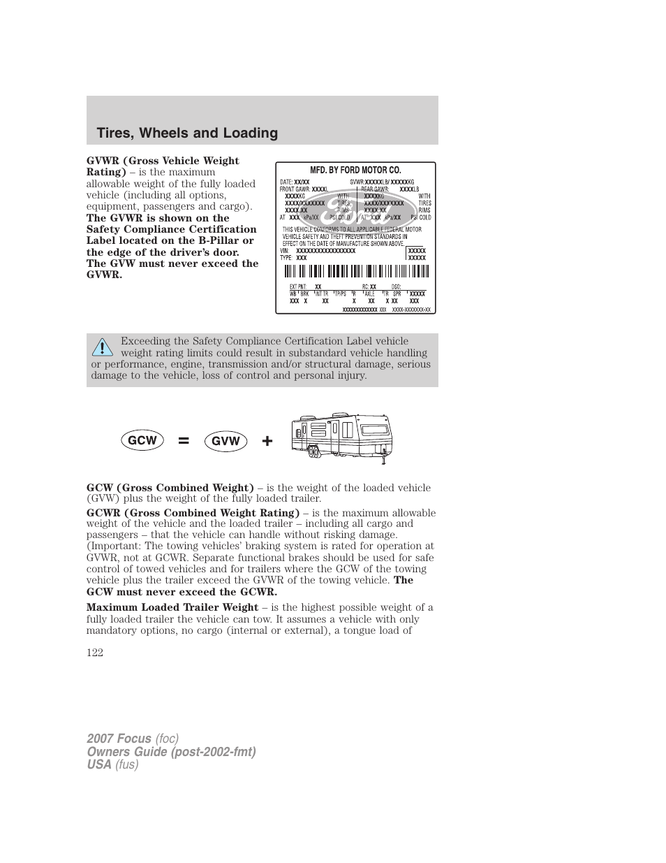 Tires, wheels and loading | FORD 2007 Focus v.2 User Manual | Page 122 / 224