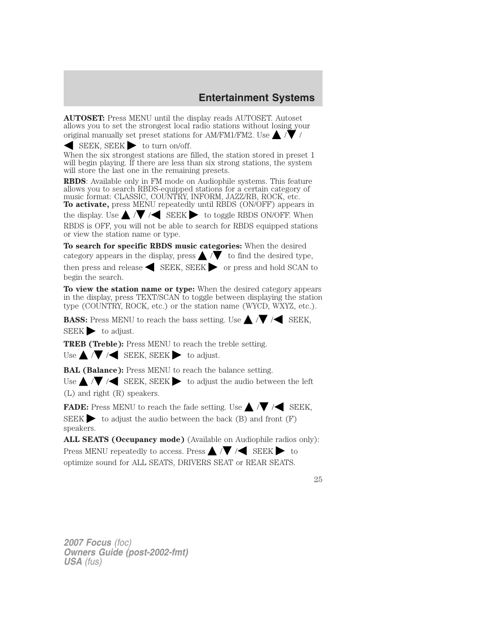 Entertainment systems | FORD 2007 Focus v.3 User Manual | Page 25 / 232