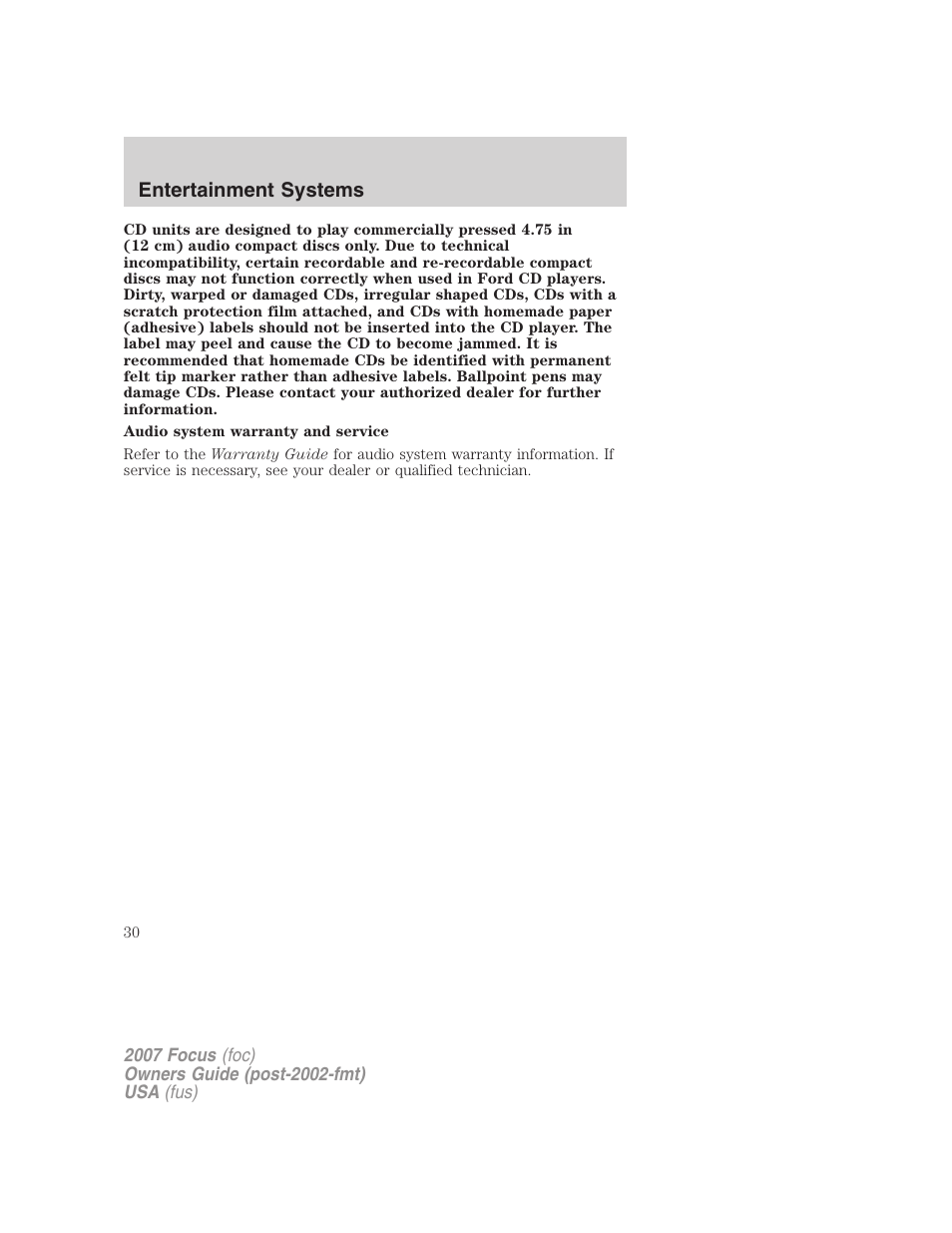 Entertainment systems | FORD 2007 Focus v.3 User Manual | Page 30 / 232