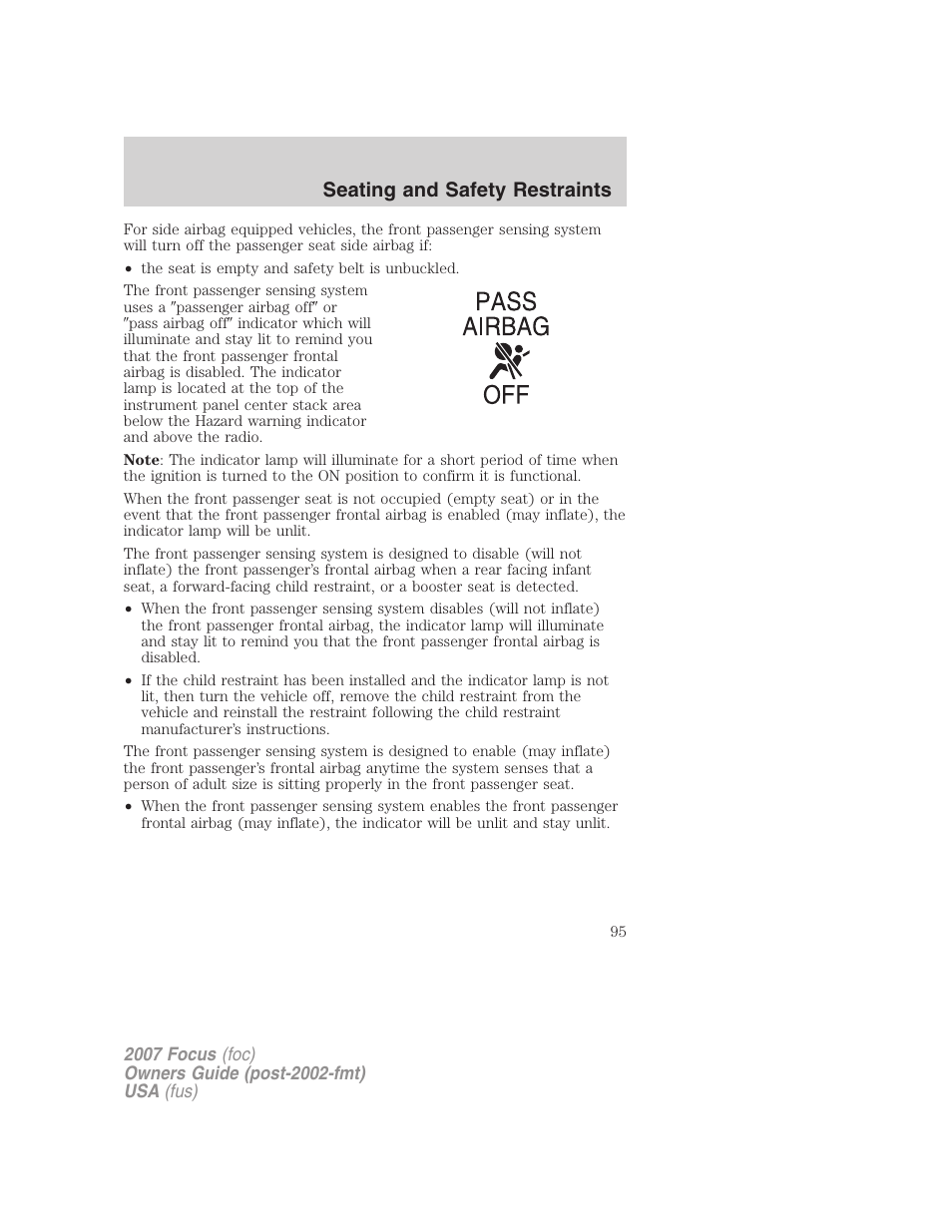 Seating and safety restraints | FORD 2007 Focus v.3 User Manual | Page 95 / 232