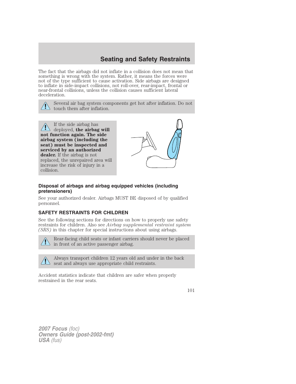 Safety restraints for children, Child restraints, Seating and safety restraints | FORD 2007 Focus v.4 User Manual | Page 101 / 232