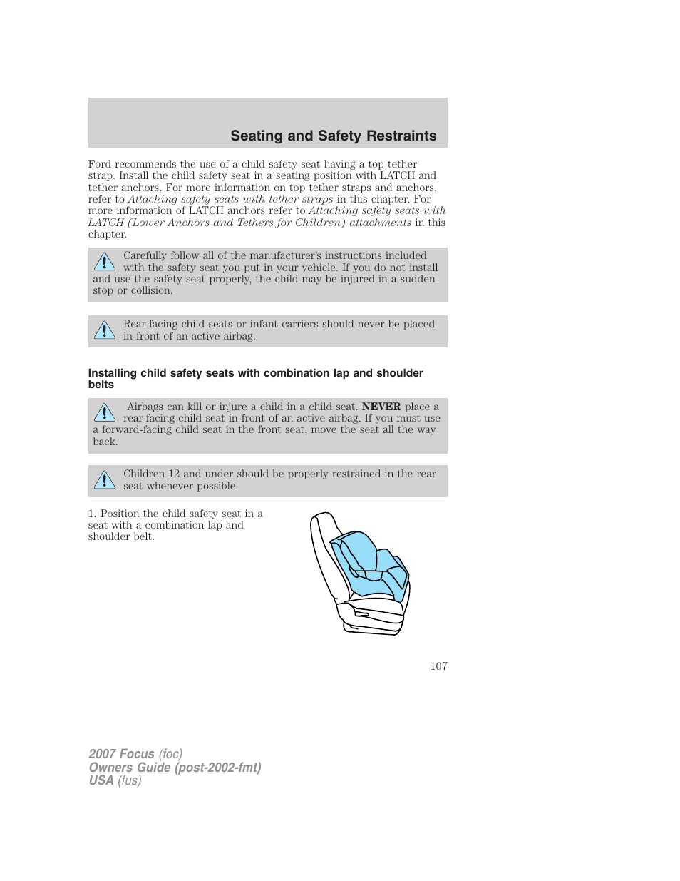 Seating and safety restraints | FORD 2007 Focus v.4 User Manual | Page 107 / 232