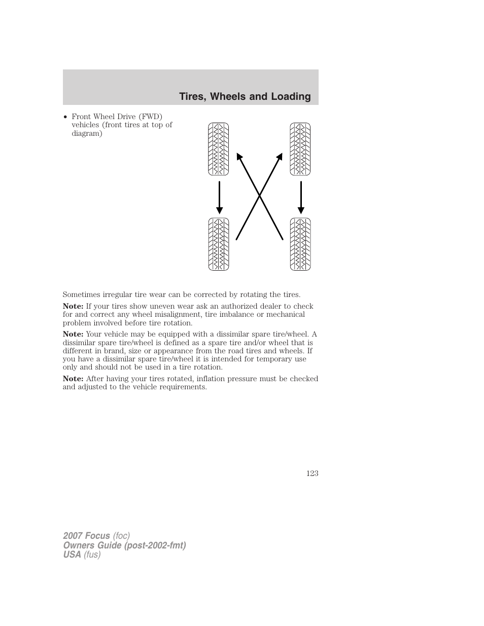 Tires, wheels and loading | FORD 2007 Focus v.4 User Manual | Page 123 / 232