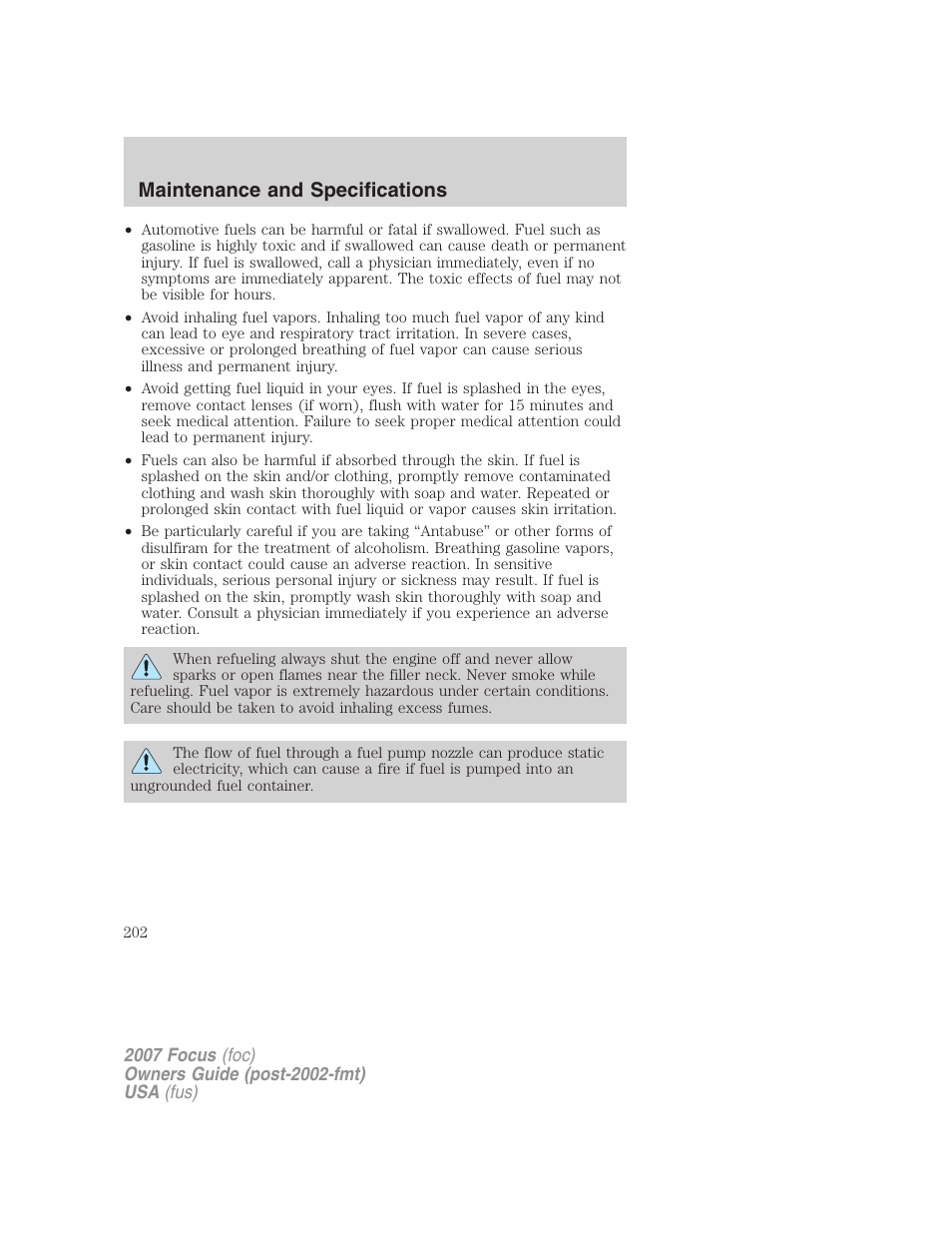Maintenance and specifications | FORD 2007 Focus v.4 User Manual | Page 202 / 232