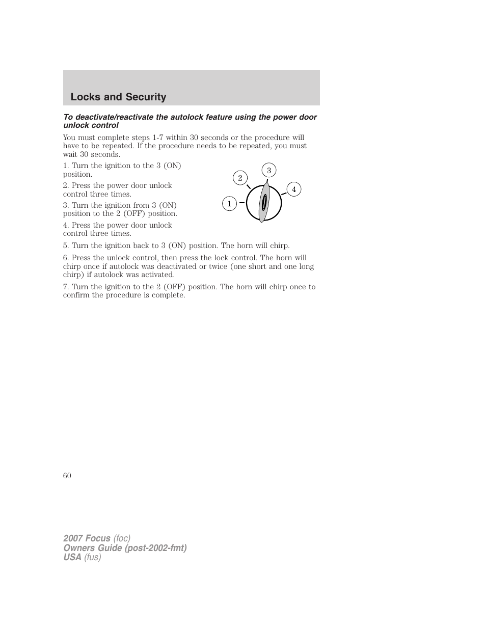 Locks and security | FORD 2007 Focus v.4 User Manual | Page 60 / 232