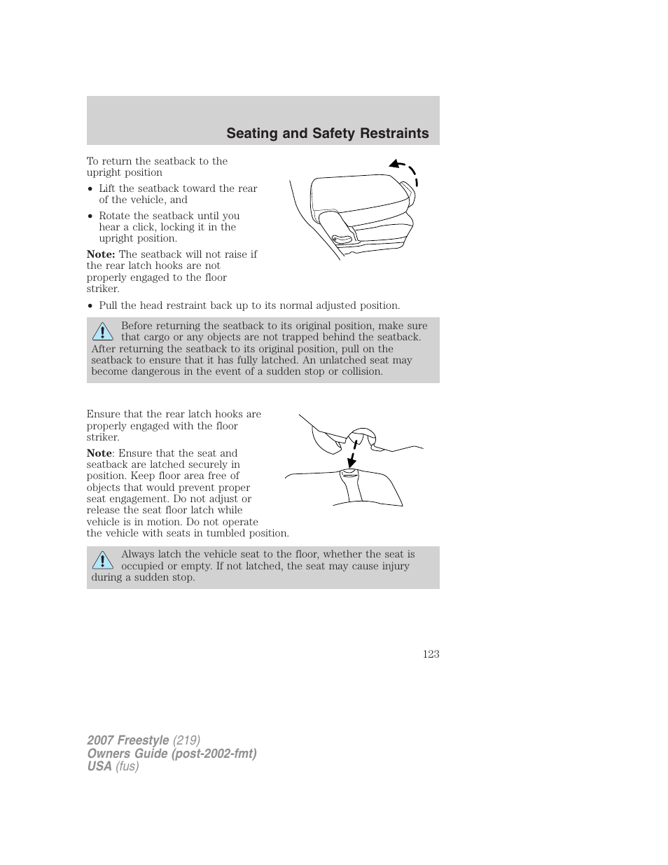 Seating and safety restraints | FORD 2007 Freestyle v.1 User Manual | Page 123 / 296