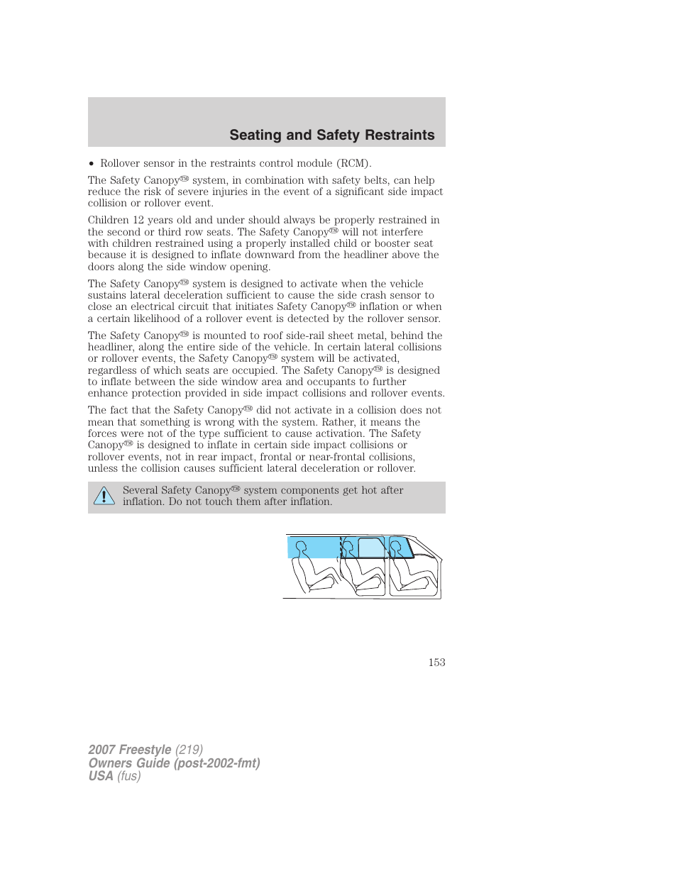 Seating and safety restraints | FORD 2007 Freestyle v.1 User Manual | Page 153 / 296