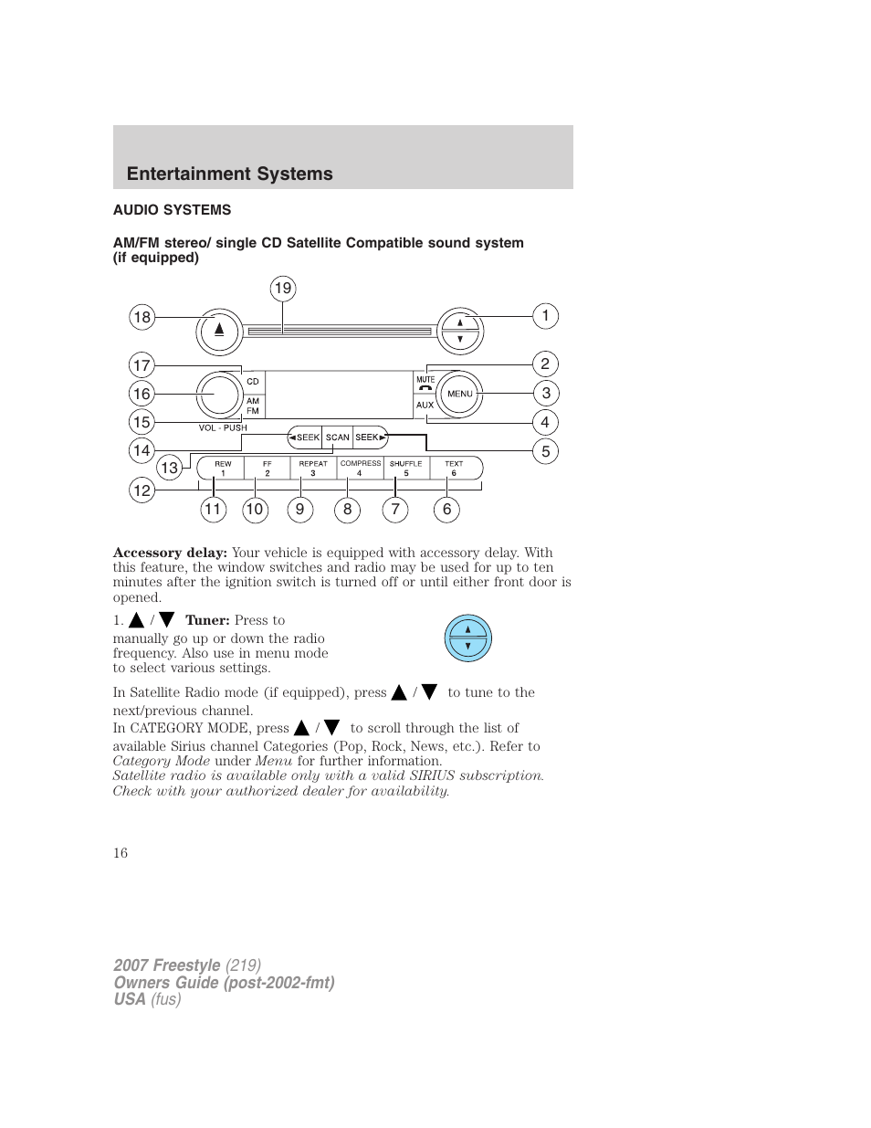 Entertainment systems, Audio systems, Am/fm stereo with cd | FORD 2007 Freestyle v.1 User Manual | Page 16 / 296