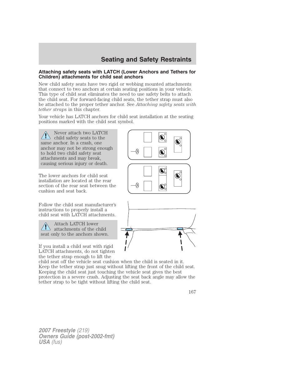 Seating and safety restraints | FORD 2007 Freestyle v.1 User Manual | Page 167 / 296