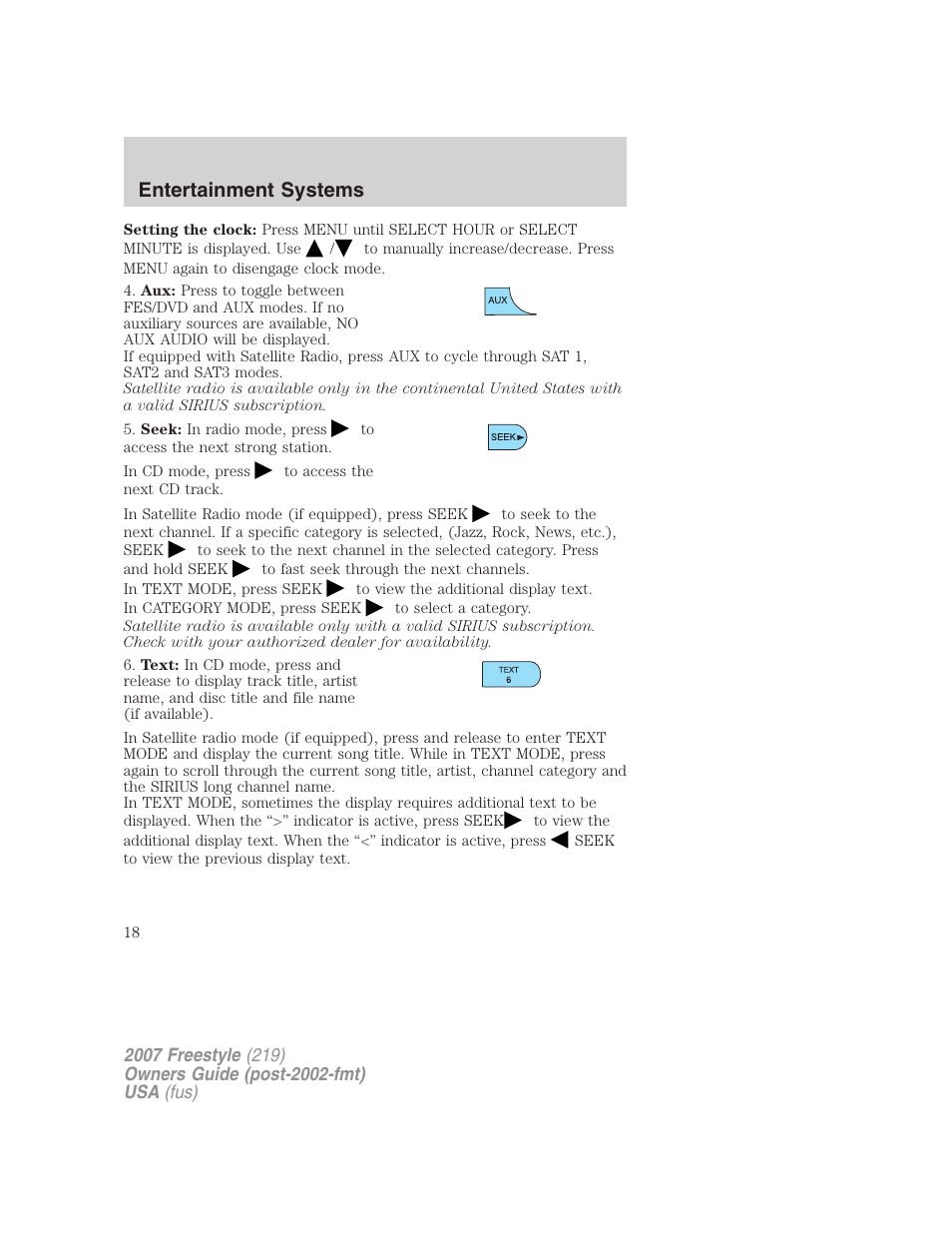 Entertainment systems | FORD 2007 Freestyle v.1 User Manual | Page 18 / 296