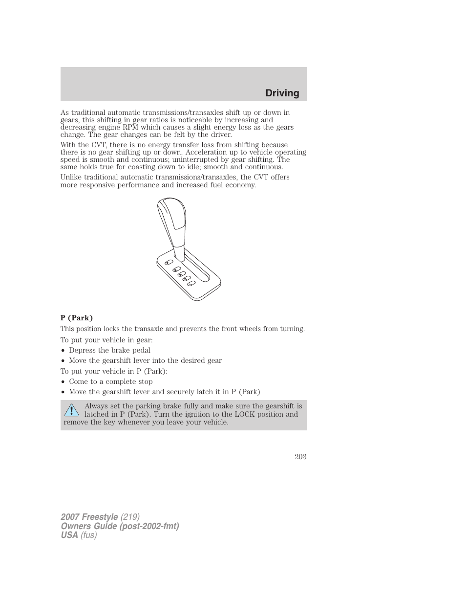 Driving | FORD 2007 Freestyle v.1 User Manual | Page 203 / 296