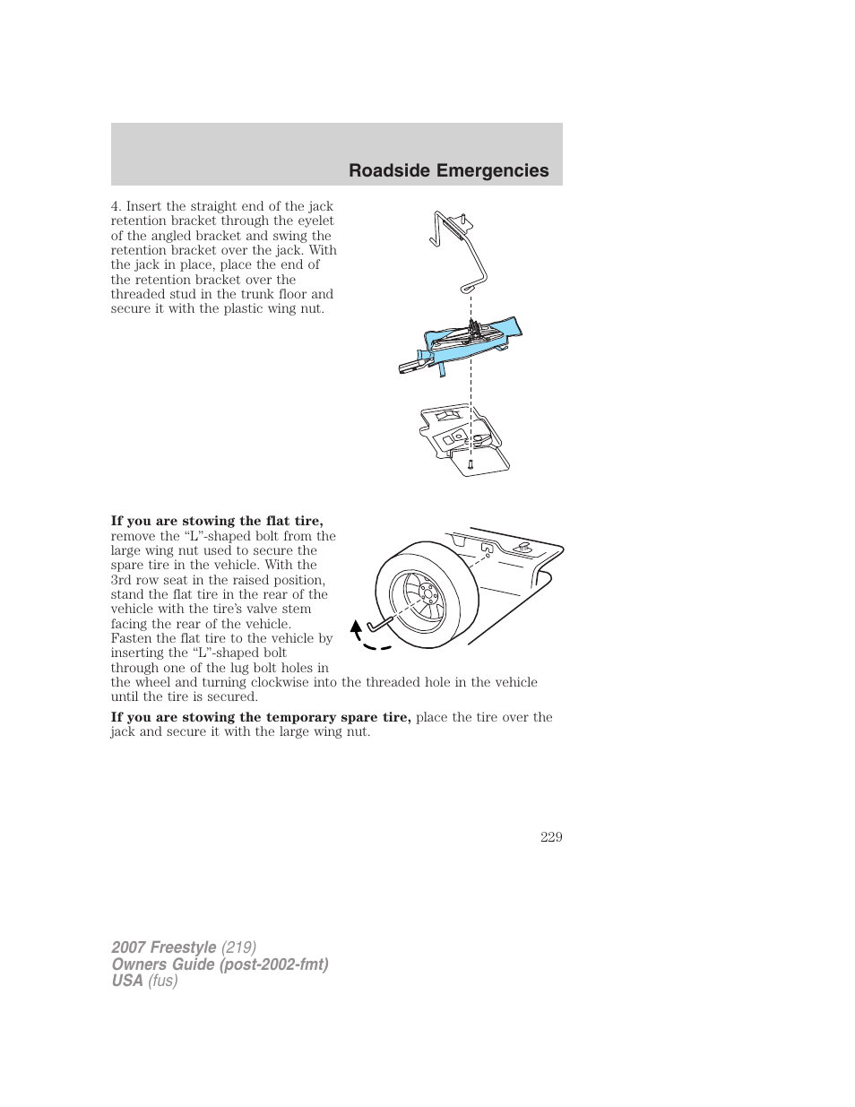 Roadside emergencies | FORD 2007 Freestyle v.1 User Manual | Page 229 / 296