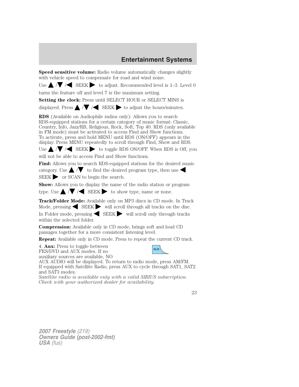 Entertainment systems | FORD 2007 Freestyle v.1 User Manual | Page 23 / 296