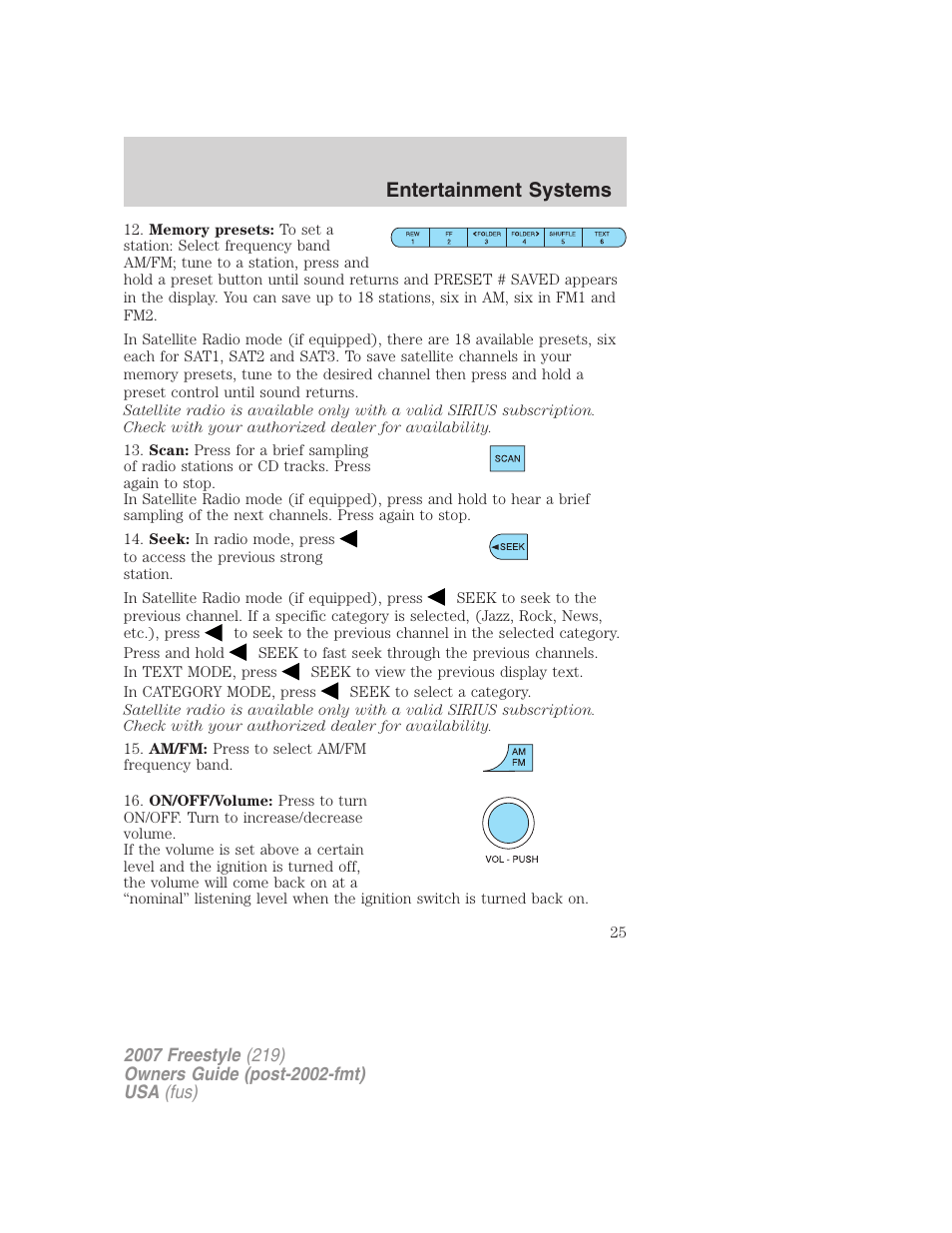 Entertainment systems | FORD 2007 Freestyle v.1 User Manual | Page 25 / 296