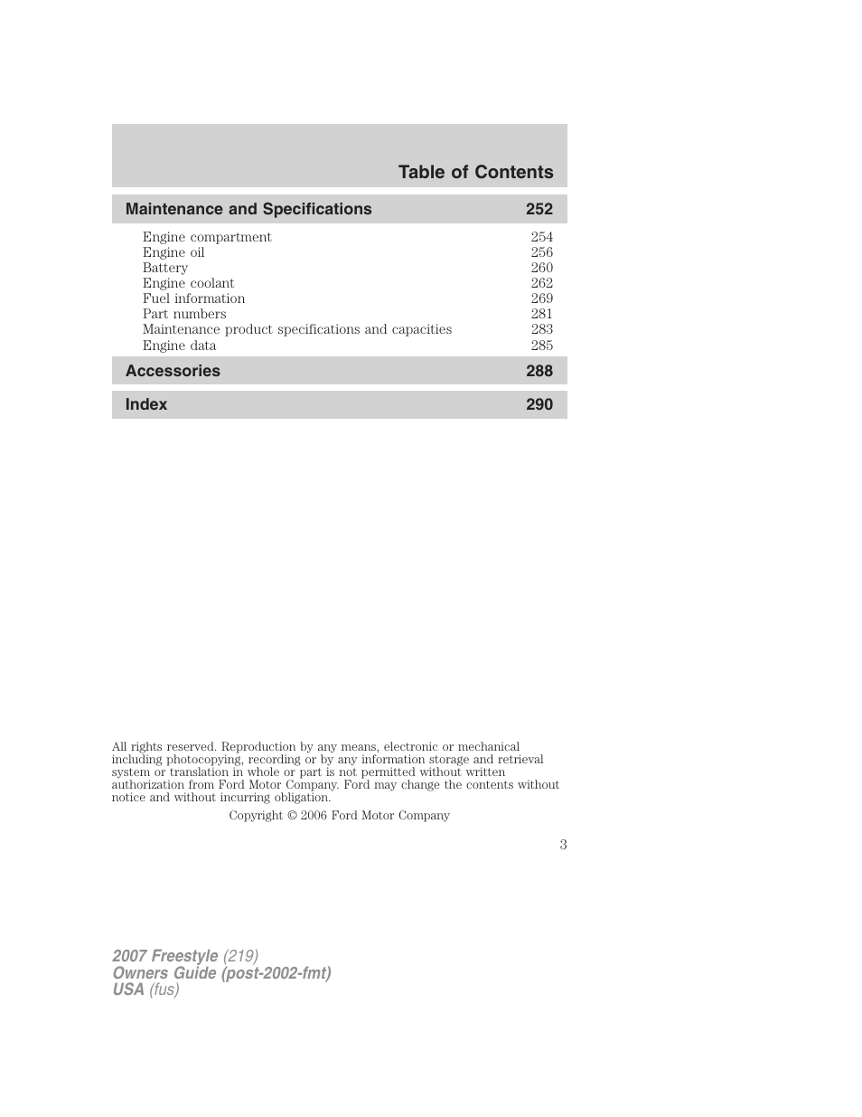 FORD 2007 Freestyle v.1 User Manual | Page 3 / 296