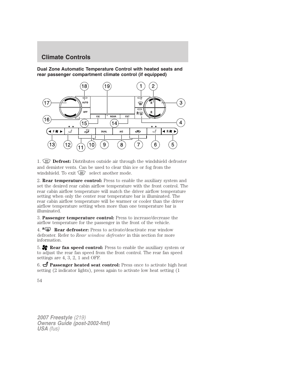 Climate controls | FORD 2007 Freestyle v.1 User Manual | Page 54 / 296