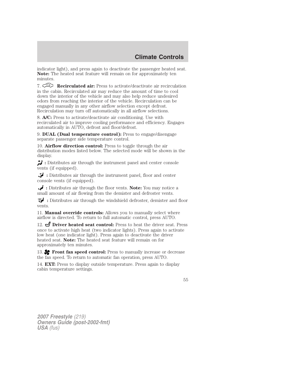 Climate controls | FORD 2007 Freestyle v.1 User Manual | Page 55 / 296